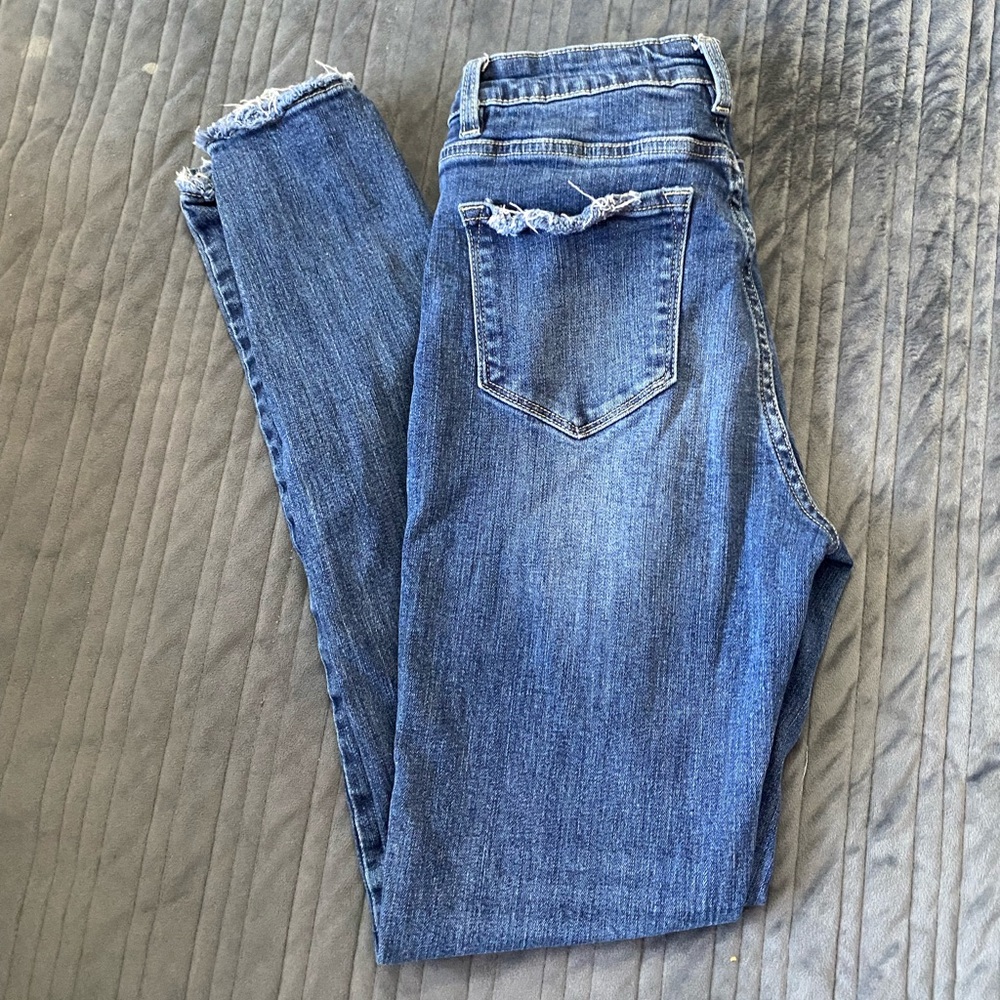 KanCan Blue Skinny Jeans with Frayed Hem